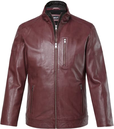 Men Plus - Heren - Leren jack leer lamsnappaleer uitneembaar inzetstuk van nylon - Bordeaux - Maat 3XL