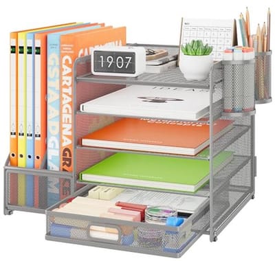Bureau-organizer met archiefkast en 5 verdiepingen - Multifunctionele desktop organisatie met pennenhouders en lade