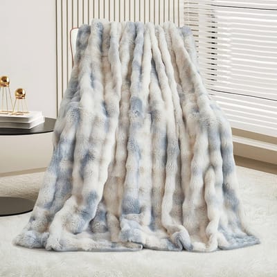 Luxe pluche deken - Zachte sprei - Gezellig op bank - Omkeerbaar AB-ontwerp - 130 x 160 cm - Kleurverloop blauw