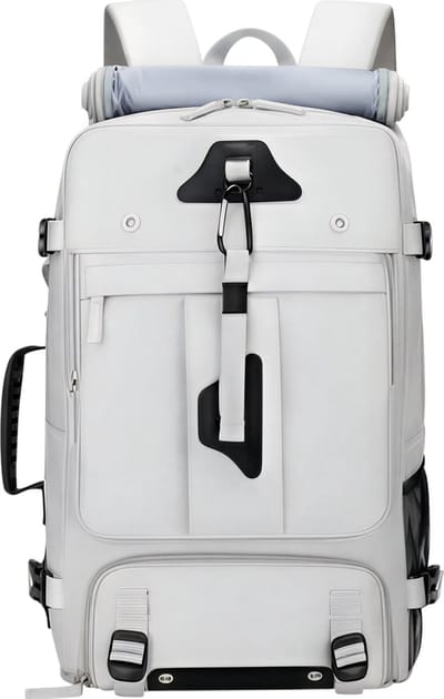 Reisrugzak voor Heren en Dames – Oversized 60L Rugzak – Wit – Converteerbare Reistas met Schoenenvak – Grote Multifunctionele Backpack voor Reizen, Sport en Outdoor