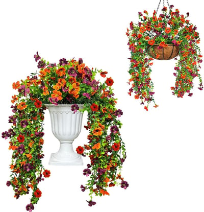 Hangende Bloemen Buiten UV-bestendig Geen Vervaging Nep Violet Hangende Planten Bouquet Hangende Manden Wijnstok Planten voor Muur, Tuin, Erf, Veranda, Binnen, Huisdecoratie - 2
