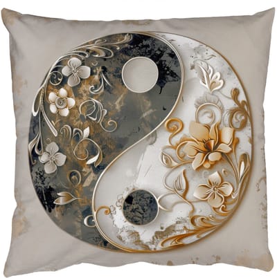 Sierkussens - Kussentjes Woonkamer - 50x50 cm - Yin Yang - Bloemen - Zwart - Wit - Vintage