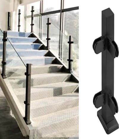 Glazen Balustrade Leuningpalen voor Binnen en Buiten met Klem en Roestvrijstalen Constructie - Veiligheidsglas van 24" tot 42" Hoog