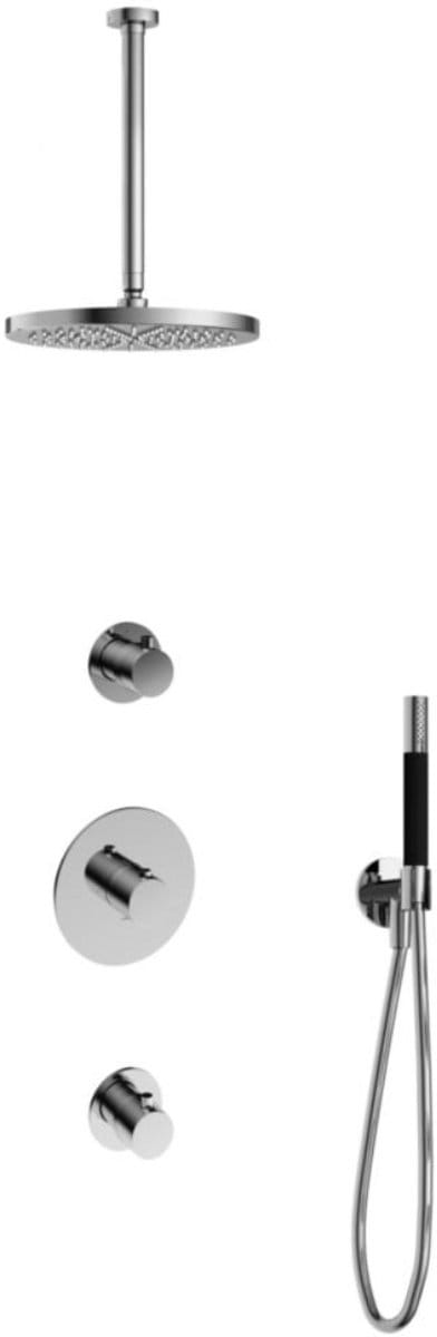 Hotbath Cobber - Inbouw Regendoucheset - Chroom - 2 Stopkranen - Thermostatisch - Plafondbuis 30 cm - Hoofddouche 300 mm - Staafhanddouche - Waterbesparend