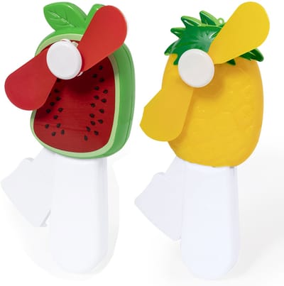 Mini ventilator/handventilator - 2x stuks - meloen/ananas - verkoeling - festival/zomer