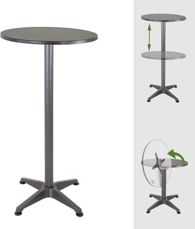 Hoge tafel 2in1 bistrotafel aluminium inklapbaar hoogteverstelbaar 70/115 cm Ø 60 cm partytafel antraciet