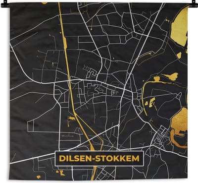 Wandkleed - Wanddoek - Stadskaart - Dilsen-Stokkem - Goud - Kaart - Plattegrond - 180x180 cm - Wandtapijt