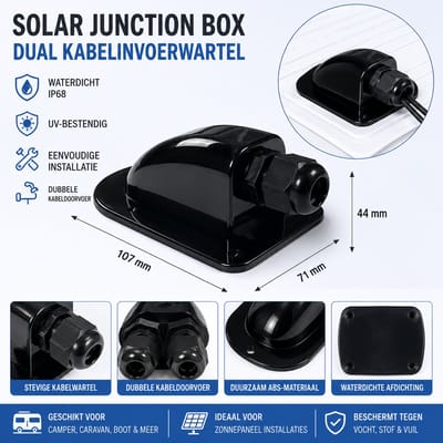 Solar Junction Box Dual Kabelinvoerwartel Zwart – Waterdichte Kabeldoorvoer voor Zonnepanelen – Dubbele Dakdoorvoer