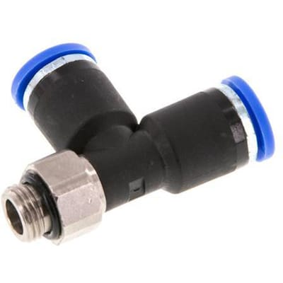 8mm x G1/8'' rechte hoek T-stuk Messing/PA 66 Insteekfitting Buitendraad Draaibaar NBR [2 Stuks]