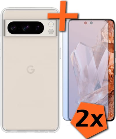 Hoes - Met 2x Screenprotector - Geschikt voor Google Pixel 8 Pro - Sterk & Shockproof - Back Cover - Siliconen Case - Telefoon Hoes - Transparant
