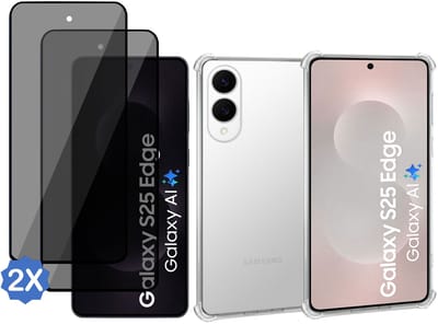 ChiGuard Hoesje & 2x Privacy Screenprotector geschikt voor Samsung Galaxy S25 Edge Hoesje Screenprotector - Gehard Glas Cover + Shock Proof Case - Transparant