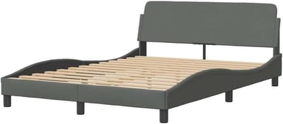 Bedframe met hoofdbord - Stoffen bed ombouw - Slaapkamer inrichting - Stevige ondersteunende poten - 120 x 200 cm - Donkergrijs
