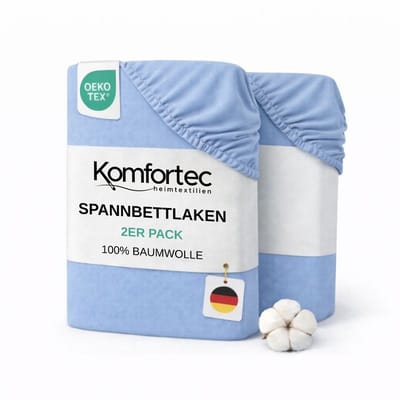 Komfortec Jersey Stretch 2-delige Hoeslaken Set 140x200 cm, Dubbelpak, 23 cm Matrasdikte, Rondom Elastiek, 100% Katoen, Lichtblauw