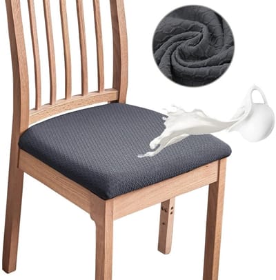 Dailygoods- Stoelhoezen Set van 6 - Stretch Waterdicht - TPU Gelamineerd - Afneembaar en Wasbaar - Eetkamerstoelen - Donkergrijs Ruitpatroon - Eetkamerstoelhoes
