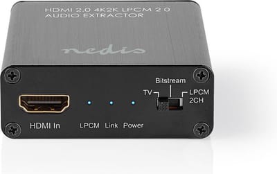 Nedis HDMI-Extractor - HDMI Input - HDMI Output / TosLink Female / 1x 3,5 mm - Maximale resolutie: 4K@60Hz - 18 Gbps - Metaal - Antraciet - Gift Box