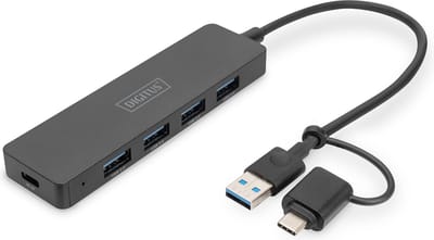 Digitus DA-70235 DA-70235 USB-hub 4 poorten USB-A USB 3.0 5 GBit/s Met USB-C stekker Zwart