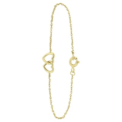 Lucardi Dames Armband 2 harten - Echt Zilver - Armband - Cadeau - 18 cm - Goudkleurig