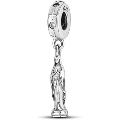Fler® | Bedel | Past op populaire bedelarmbanden (standaard - 3mm) | Heilige Maria Bedel | Hangbedel Charm | 925 sterling zilver | Transparante zirkonia | Armband Kraal | Valentijnsdag Cadeau | Sinterklaas kado | Kerstcadeau | Verjaardagsgeschenk