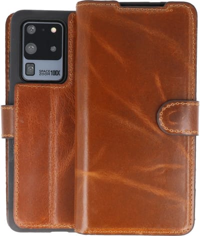 BAOHU Handmade Leer Telefoonhoesje - Wallet Case - Portemonnee Hoesje - Geschikt voor Samsung Galaxy S20 Ultra - Bruin