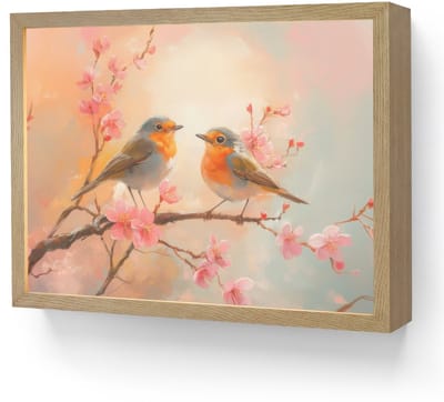 Wandlamp 40x30 cm - Oplaadbaar - Roodborstjes - Sierlijk - Bloesemtak - Wandlampen binnen woonkamer - Slaapkamer lamp - Decoratieve nachtlamp - Vloerlamp draadloos