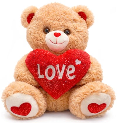 Teddybeer Lily (Bruin met Rood Hart Love) Pluche Knuffel XL 50 cm - Knuffelbeer Valentijnsdag Cadeau - Grote Speelgoed Knuffels - Teddy Beer Love Liefde