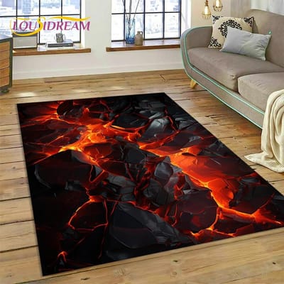 Vulkaan 3D Lava Magma Vloerkleed Tapijt voor Woonkamer Slaapkamer Huisdecoratie, Vloermat Antislip Decoratie voor Bank Keuken Deurmat Cadeau 100*120cm