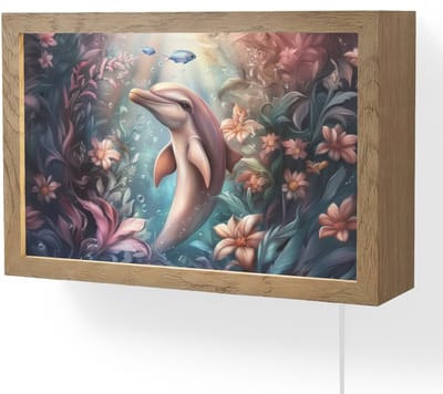 Wandlamp 30x20 cm - Oplaadbaar - Dolfijn - Vissen - Onderwaterwereld - Bloemen - Wandlampen binnen woonkamer - Slaapkamer lamp met kabel - Decoratieve nachtlamp - Vloerlamp snoer