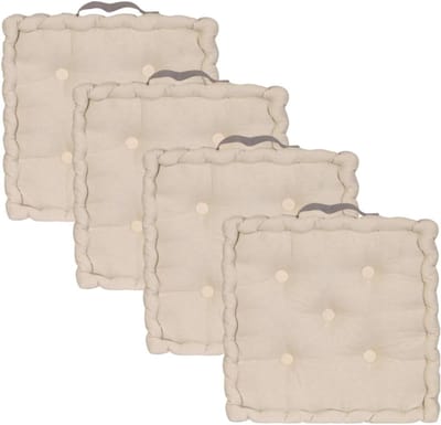 ATOUT CIEL Set van 4 vloerkussens, 40 x 40 cm, met contrasterend handvat, beige