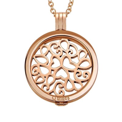 Quiges - Munthouder met Ketting en Munt 33mm Harten - RVS Rosegoudkleurig - ERHS482