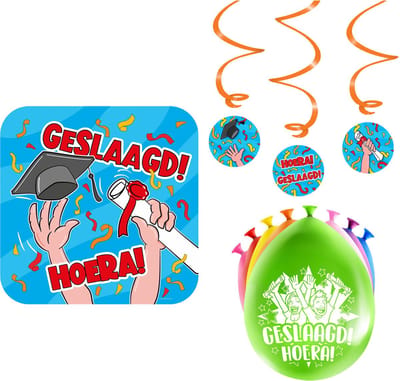Paperdreams Geslaagd thema party versiering set Hoera - Huldebord en 16x ballonnen
