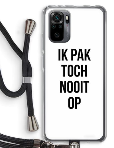 Case Company® - Hoesje met koord geschikt voor Xiaomi Redmi Note 10 Pro hoesje met Koord - Ik pak nooit op - Telefoonhoesje met Zwart Koord - Bescherming aan alle Kanten en Over de Schermrand