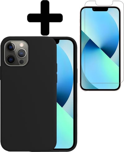 Hoesje - Met Screenprotector - Geschikt voor Apple iPhone 13 Pro - Sterk & Shockproof - Telefoon Hoes - Back Cover - Siliconen Case - Telefoonhoes - Zwart