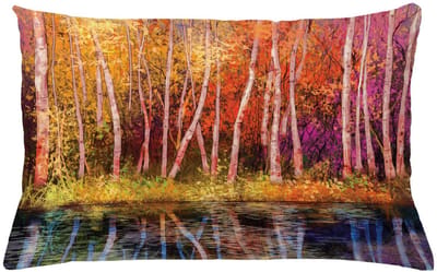 ABAKUHAUS Bos-kussenhoes – Herfstbomen aan het meer – 65x40 cm – Paars