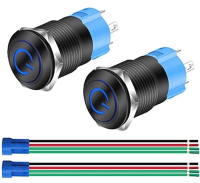 Vergrendelende Drukknop 12mm Met Blauwe LED - Watersdichte Tuimelschakelaar 12V-24V 3A
