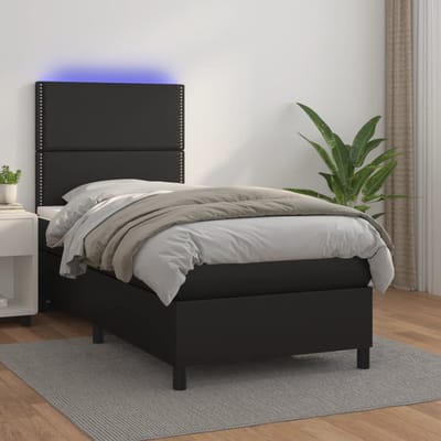 vidaXL - Boxspring - met - matras - en - LED - kunstleer - zwart - 100x200 - cm
