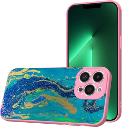 Smartphonica Telefoonhoesje Geschikt voor iPhone 13 Pro met Blauw Goud Marmer opdruk - TPU Back Cover Case Blue Gold Marble Design - Roze geschikt voor iPhone 13 Pro