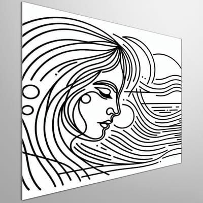 Line art vrouw schilderij | Vrouwelijke finesse in lijnen: een kunstwerk van puurheid en elegantie | Kunst - 60x60 centimeter op Dibond | Foto op Dibond