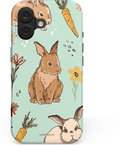 Casetastic hoesje geschikt voor Apple iPhone 16 - MagSafe - Dubbellaagse bescherming - Hop hop flapoortje - Fashion Case - Lichtgrijs Taupe Mintgroen Perzik