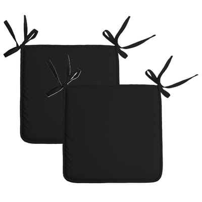 Stof Textile Home stoelkussens - 2x - zwart - 38 x 38 x 3 cm - voor binnen - touwtjes sluiting - zitkussens plat - vierkant