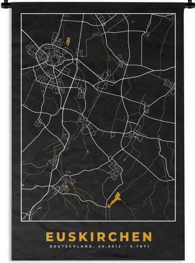Wandkleed - Wanddoek - Black and Gold – Stadskaart – Euskirchen – Duitsland – Plattegrond – Kaart - 120x180 cm - Wandtapijt