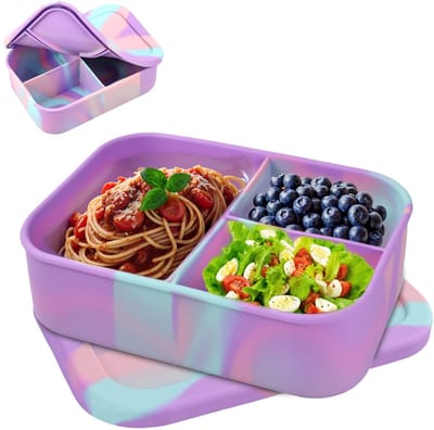 1200 ml siliconen broodtrommel met 3 vakken, BPA-vrij, onbreekbaar en lekvrij, vaatwasser-, magnetron- en vriesbestendig, herbruikbare lunchbox voor school en kantoor
