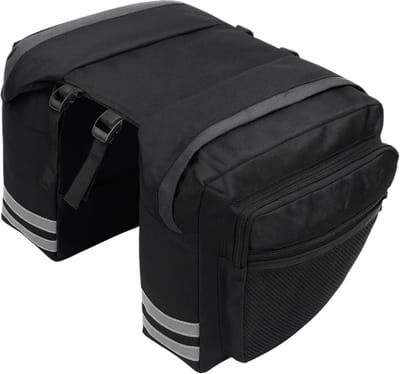 Lomera Dubbele Fietstas - 30 Liter - Zwart - Waterafstotend - Reflectiestrepen - Afneembare Fietstas - Oxford 600D Polyester - Sportieve Uitstraling - 6 Vakken Met Ritssluiting - 2 Mesh-Vakken