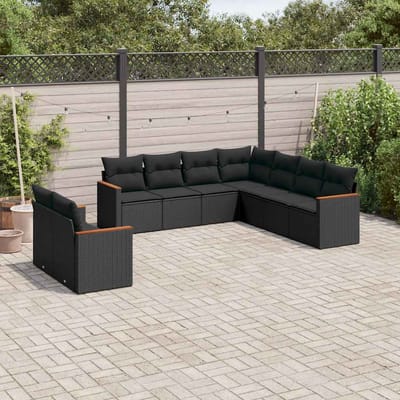 vidaXL - 9-delige - Loungeset - met - kussens - poly - rattan - zwart