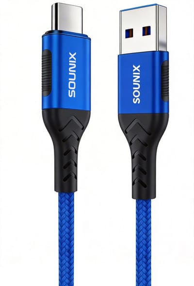 Sounix USB C kabel - USB 3.0 naar USB C - 3A60W - 10Gbps - 2 Meter - USB C naar USB A - Snellader - Oplader - Oplaadkabel - Gevlochten Nylon - Blauw