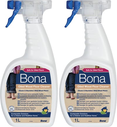 Bona Geoliede Houten Vloer Reiniger Spray - 2 x 1 Liter Multipack - Streeploos - Sneldrogend