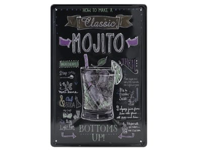 Wandbord – Mojito – Cocktail - Bier - Retro -  Wanddecoratie – Reclame bord – Restaurant – Kroeg - Bar – Cafe - Horeca – Metal Sign – 20x30cm