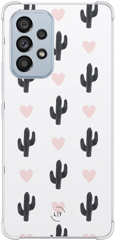 Shockproof hoesje - Geschikt voor Samsung Galaxy A53 - Cactus hartjes - Extra sterke case - TPU/polycarbonaat - Natuur - Wit, Transparant