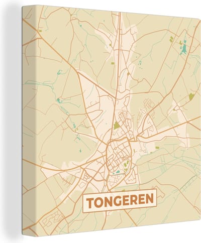 Canvas Schilderij Retro - Tongeren - Kaart - Plattegrond - Stadskaart - 20x20 cm - Wanddecoratie