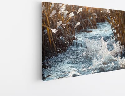 Saammp Canvas Schilderij - Ruig water in beek - Natuur - Landschap - 45x30 - Foto op canvas - Wanddecoratie - Muurdecoratie Woonkamer - Slaapkamer decoratie - Canvas Print