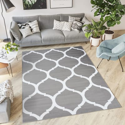 Tapiso Luxury Vloerkleed Grijs Wit Trellis Woonkamer Modern Tapijt Maat- 180x250